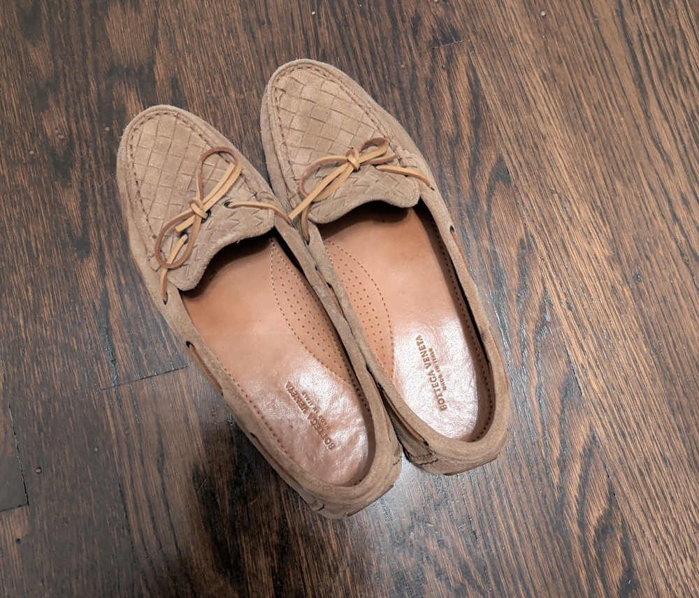 Bottega Veneta Woven Suede Loafers in Light Brown